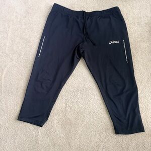 Asics Black XL Running Crop Athletic Pants Reflector Stripes Back Waist Pocket